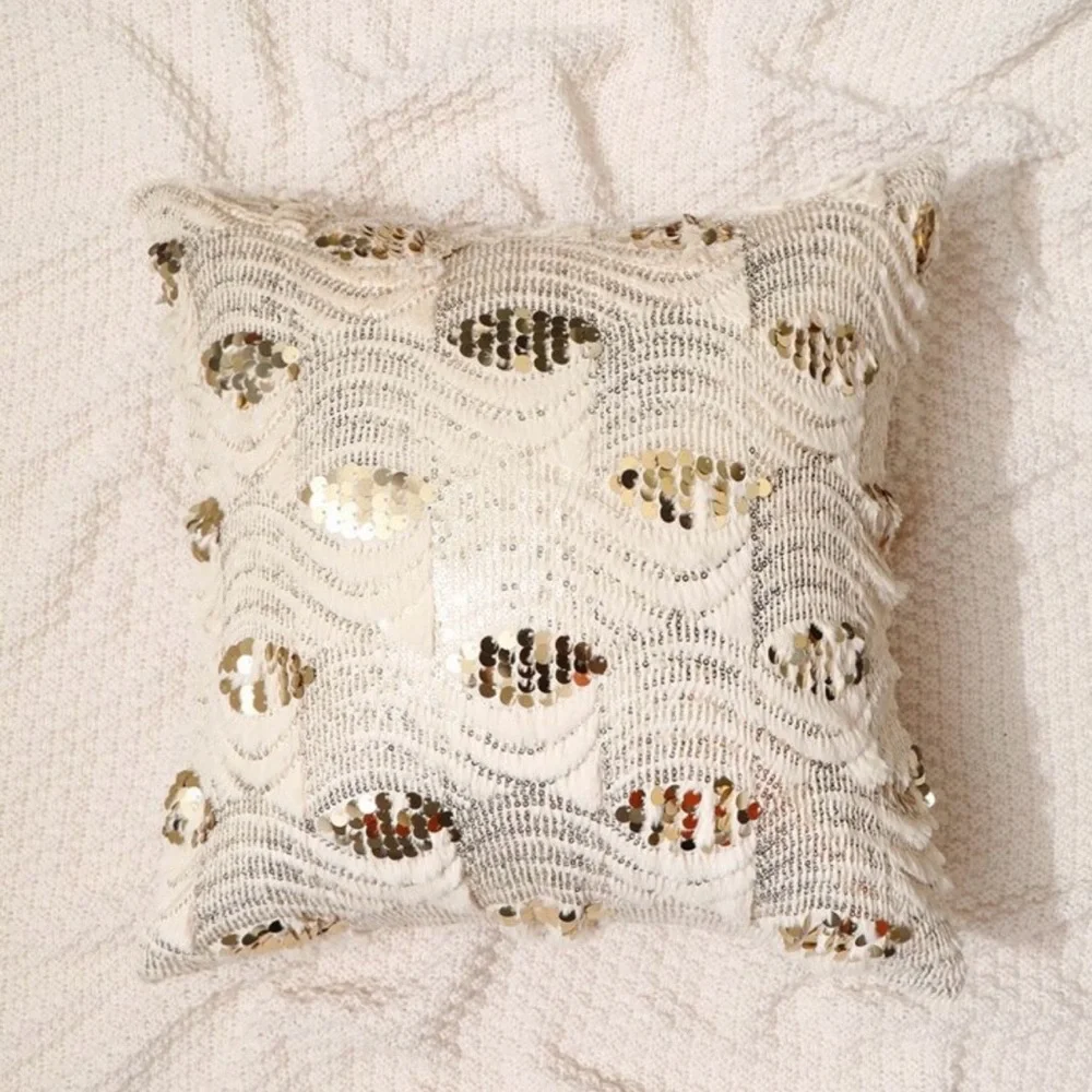 Boho Gold Sequin Pillow Cover, 18x18, Textured Wavy Pattern